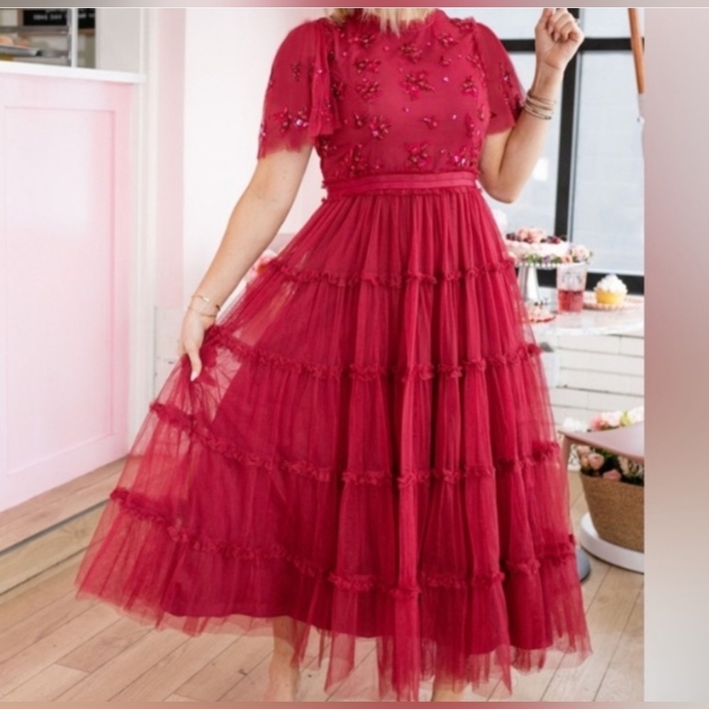 Ivy City Co Red Floral Midi Dress